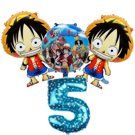 One Piece-ballonnenset - verjaardagsdecoratie voor 5 jaar (Luffy en blauw cijfer)