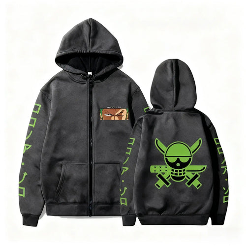 One Piece-hoodie – Zoro Roronoa-logo (zwart & groen)