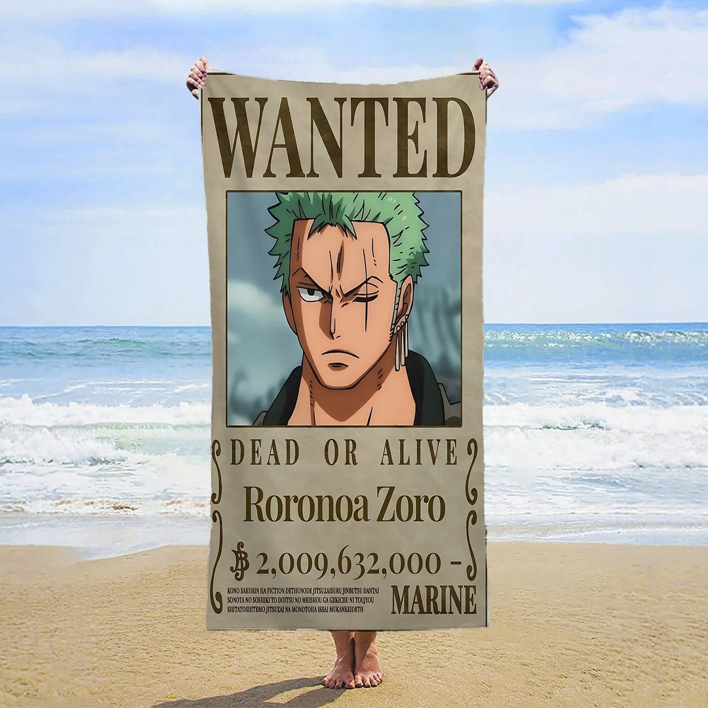 One Piece-strandlaken - Wanted Roronoa Zoro (Nieuwe Wereld)