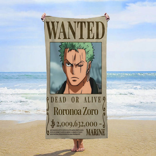 One Piece-strandlaken - Wanted Roronoa Zoro (Nieuwe Wereld)