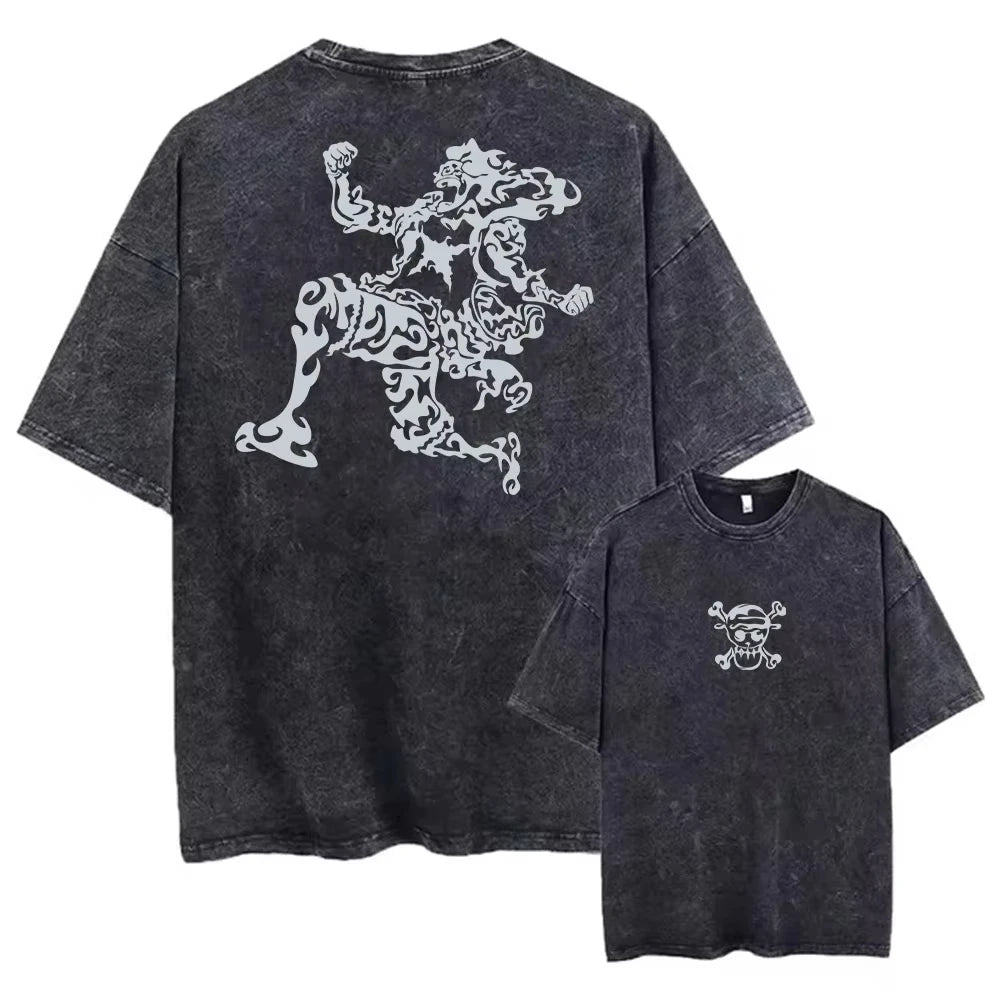 Vintage One Piece-T-shirt – Gear 5 Sun God Nika, ‘Bevrijding’ (vervaagd grijs)