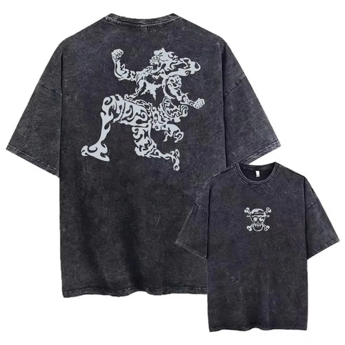 Vintage One Piece-T-shirt – Gear 5 Sun God Nika, ‘Bevrijding’ (vervaagd grijs)