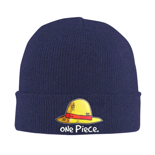 One Piece-muts - Geborduurde omslag marineblauw