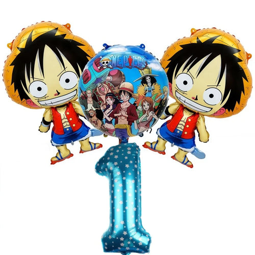 One Piece-ballonnenset - Verjaardagsdecoratie voor 1 jaar (blauw cijfer)