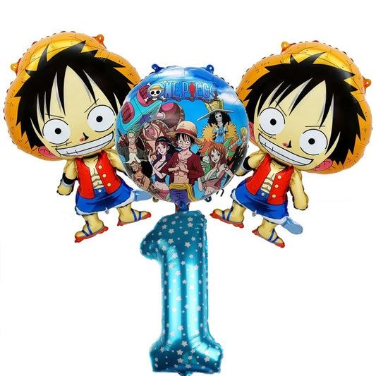 One Piece-ballonnenset - Verjaardagsdecoratie voor 1 jaar (blauw cijfer)