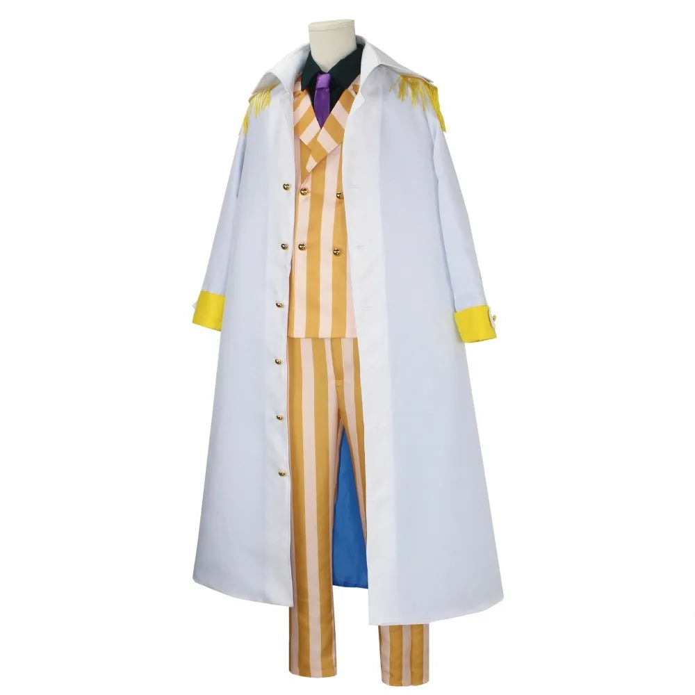 One Piece-cosplaykostuum – marineadmiraal-outfit (jas met “Justice”)