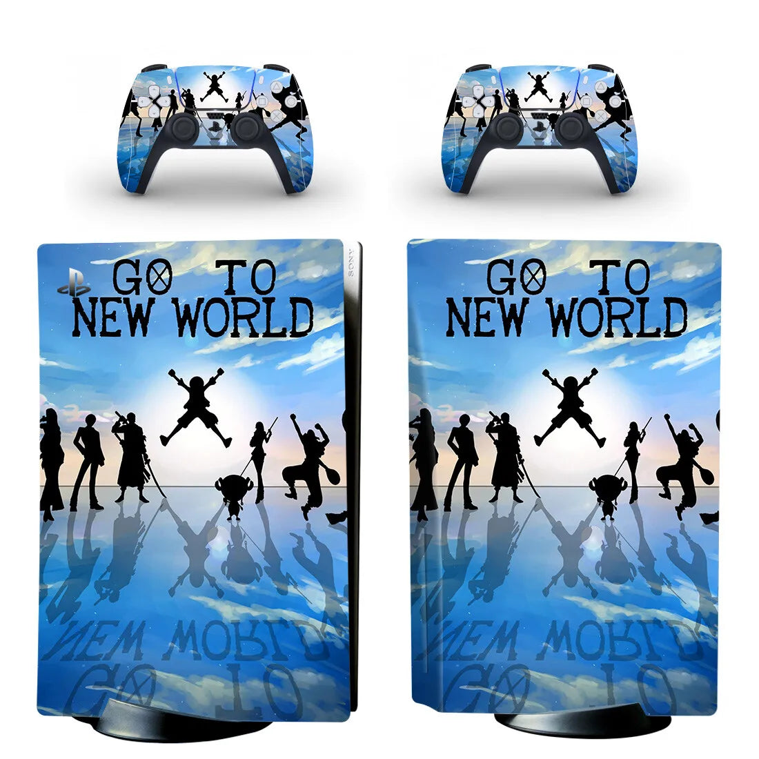One Piece PS5-stickers - Silhouetten "Go To New World" (blauw)