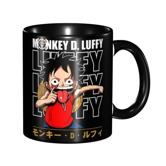 One Piece-mok - Luffy met glimlach en kalligrafielogo