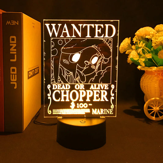 One Piece-ledlamp – Wanted-poster van Tony Tony Chopper (geel)