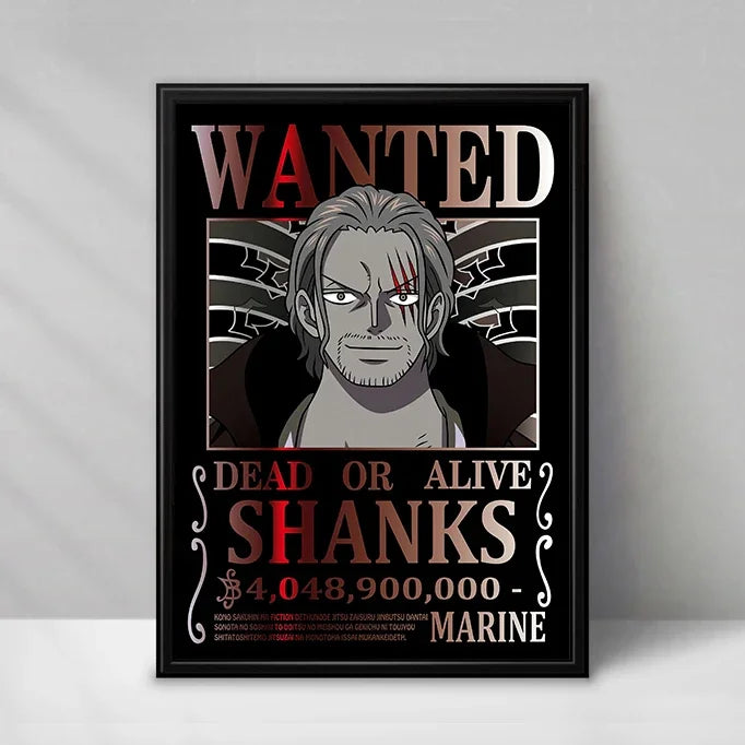 One Piece Wanted-poster - Shanks de Roodharige (zwart-wit)
