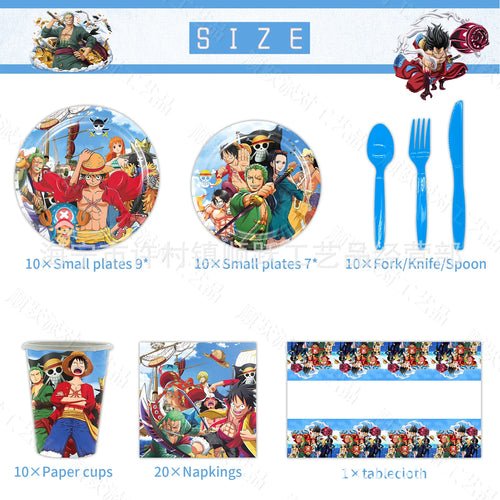 Complete One Piece-verjaardagsset - Borden, bekers en bestek