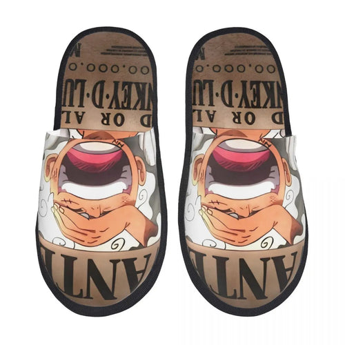 One Piece-pantoffels - ontwerp van Monkey D. Luffy Wanted (beige)