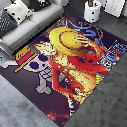 One Piece-tapijt – portret van Luffy met doodshoofdachtergrond