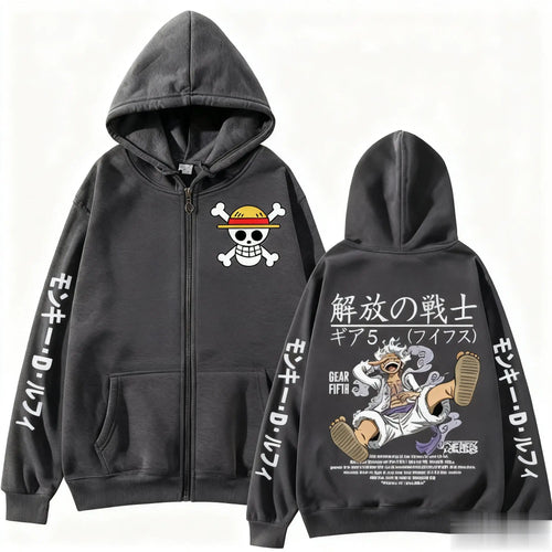 Oversized One Piece-hoodie - Gear 5 Nika & Kanis (antracietgrijs)