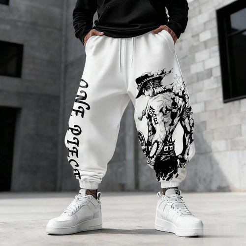 One Piece-joggingbroek - Volledig zwart-wit manga-ontwerp (Grijs/wit)