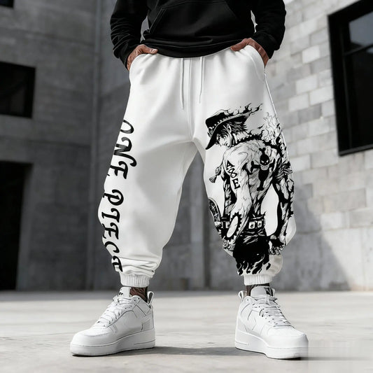One Piece-joggingbroek - Volledig zwart-wit manga-ontwerp (Grijs/wit)